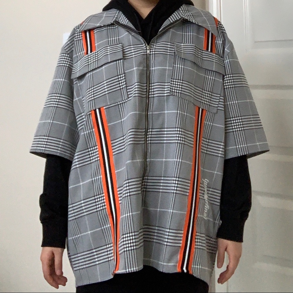 SOLD!!! Quarterfinal Plaid Reflective Zip Up Top